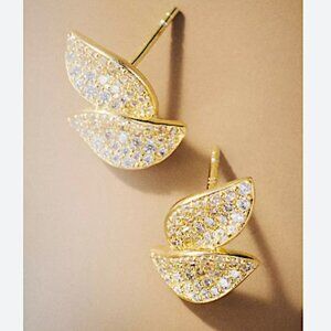 NEW~ Anthropologie Shashi Gold Pavé Leaf Stud Earrings